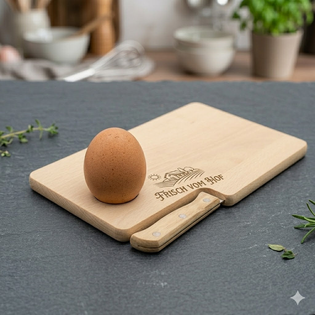 Frühstücksbrett aus Buchenholz mit Messer