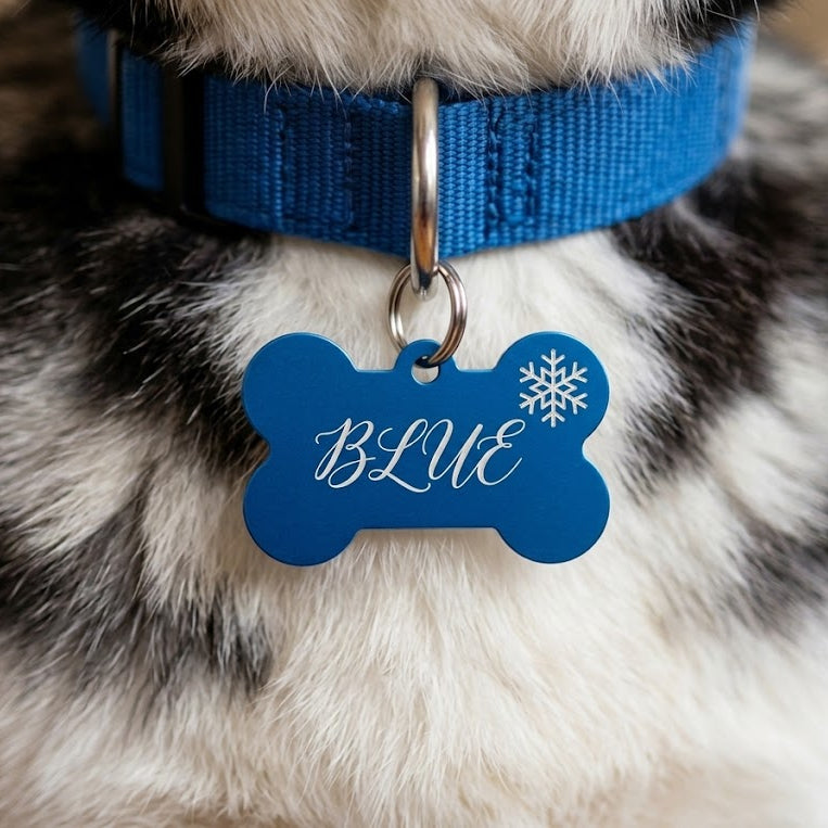 Aluminium Knochen Anhänger Hundemarke personalisiert Gravur Knochenform Blau