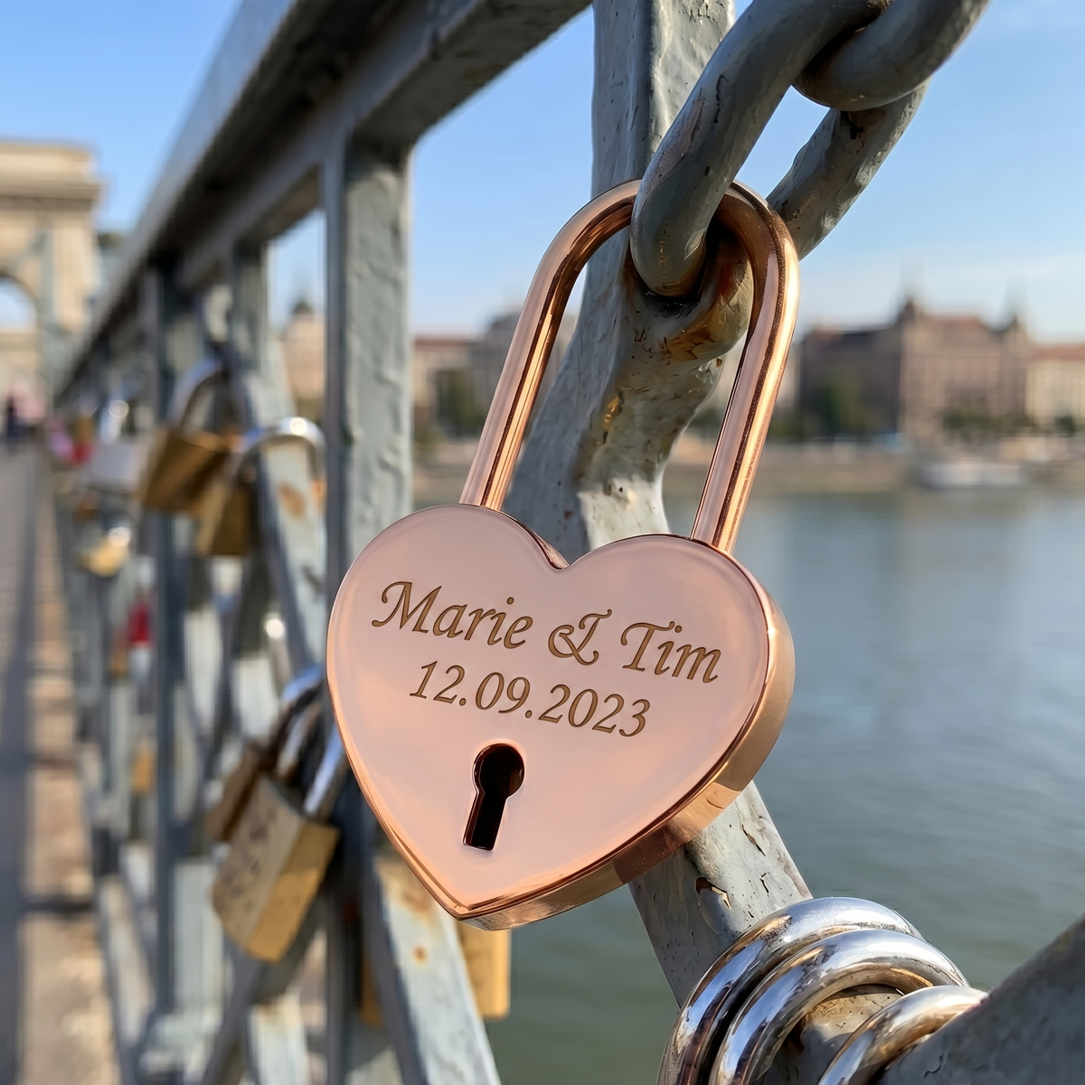 Liebesschloss personalisiert Gravur Vorhängeschloss Rot Weiß Roségold Paare