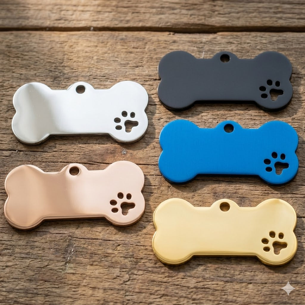 Edelstahl-Hundemarke Knochenform mit Pfote